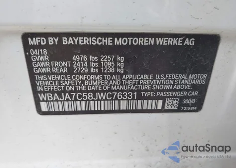 2018 BMW 530I xDrive из США, поврежденный, VIN WBAJA7C58JWC76331